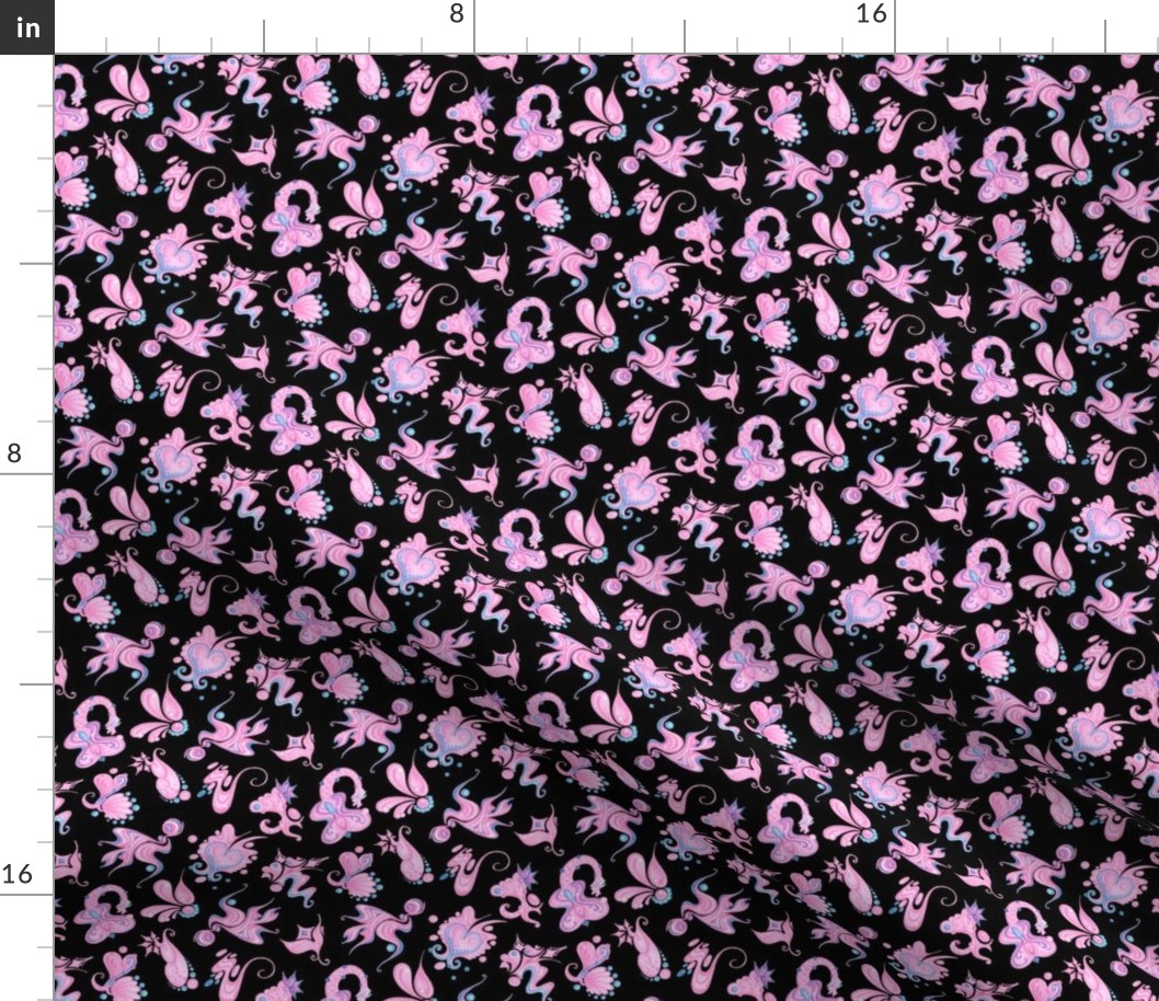 Pink Designs- Small- Black Background- Swirly Intricate Shapes
