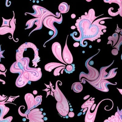 Pink Designs- Large- Black Background- Swirly