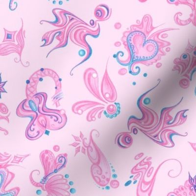 Pink Designs- Large- Light Pink Background- Swirly 