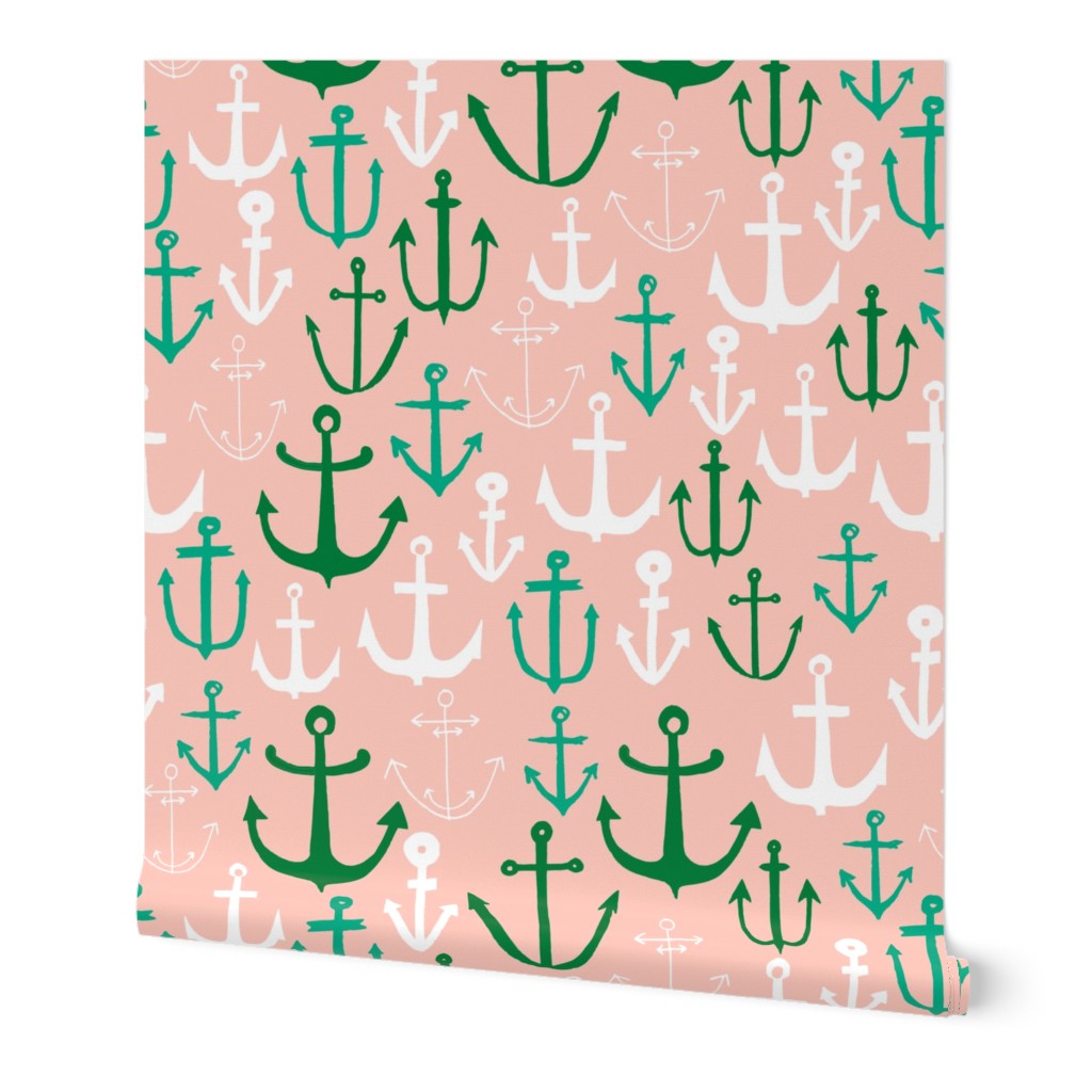 anchor // pink and green anchors nautical design nautical fabrics andrea lauren andrea lauren fabric