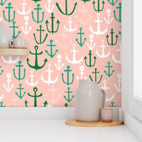 anchor // pink and green anchors nautical design nautical fabrics andrea lauren andrea lauren fabric