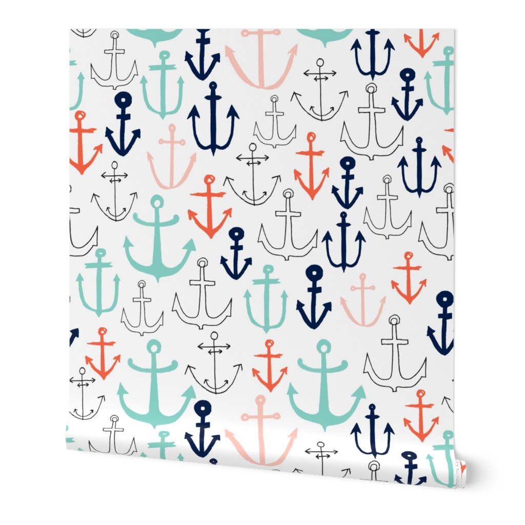 anchors //  mint navy red nautical fabric anchor fabric andrea lauren fabric andrea lauren design