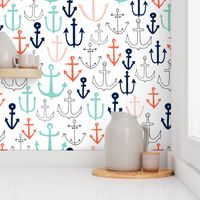 anchors //  mint navy red nautical fabric anchor fabric andrea lauren fabric andrea lauren design