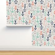 anchors //  mint navy red nautical fabric anchor fabric andrea lauren fabric andrea lauren design
