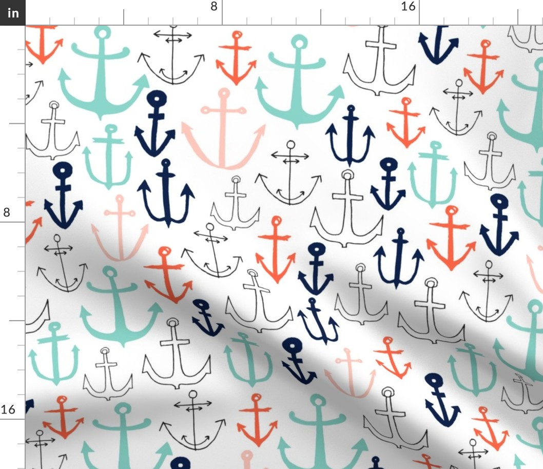 anchors //  mint navy red nautical fabric anchor fabric andrea lauren fabric andrea lauren design