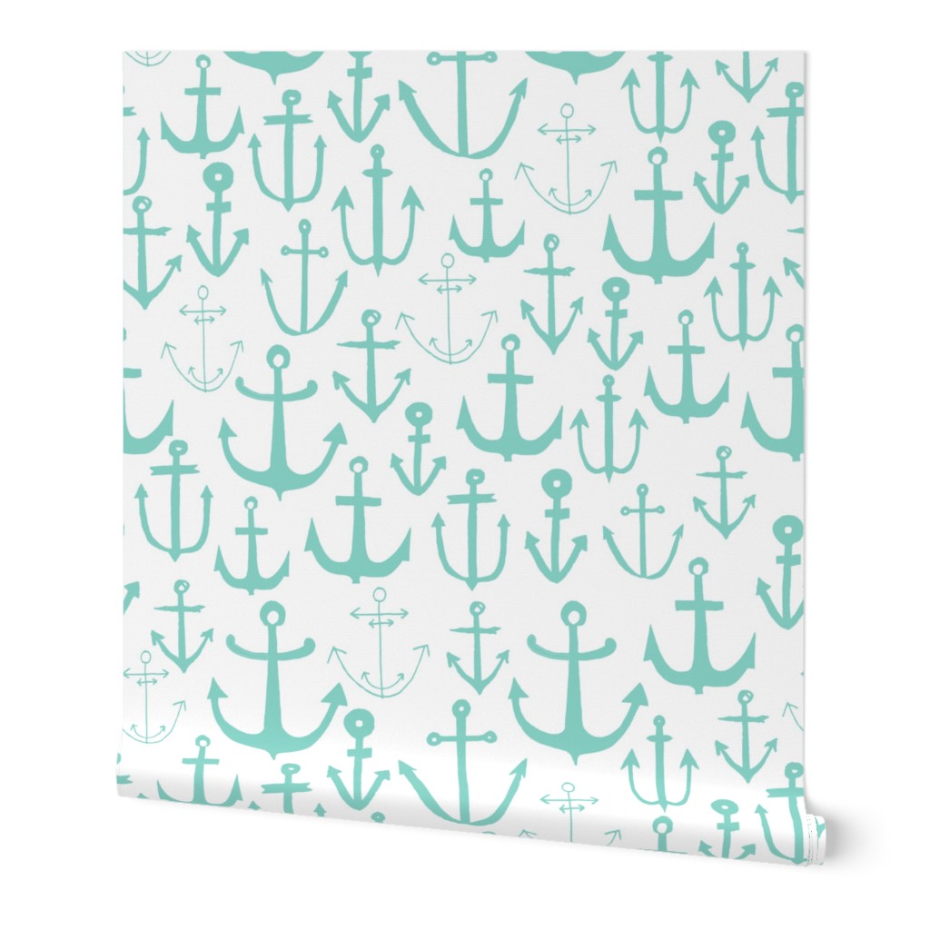 anchor // anchors mint anchor nautical fabric baby nursery fabric nautical nursery cute mint anchors