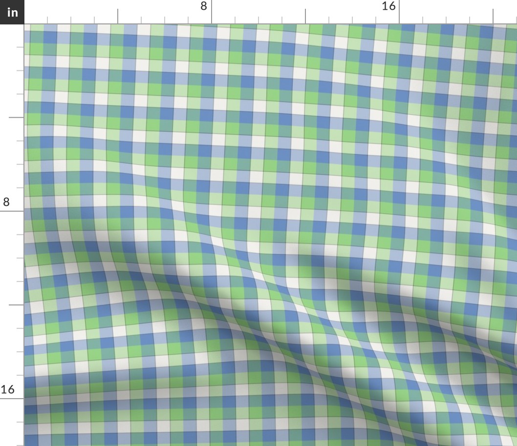 paneled tartan - 1.5" - fifties blue, green and pearl