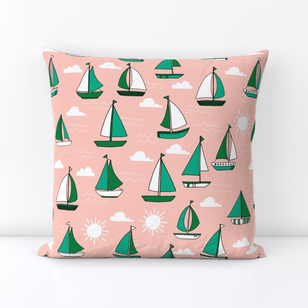 Sailboats - Pale Pink/Kelly Green/Jungle Green by Andrea Lauren