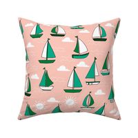 Sailboats - Pale Pink/Kelly Green/Jungle Green by Andrea Lauren