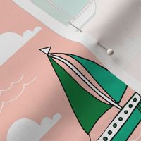 Sailboats - Pale Pink/Kelly Green/Jungle Green by Andrea Lauren