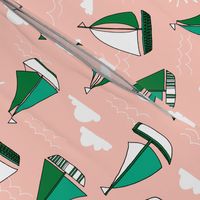 Sailboats - Pale Pink/Kelly Green/Jungle Green by Andrea Lauren