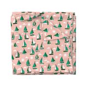 Sailboats - Pale Pink/Kelly Green/Jungle Green by Andrea Lauren