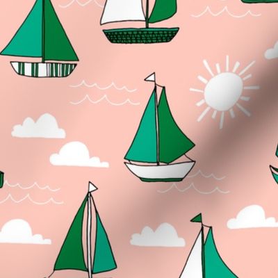 Sailboats - Pale Pink/Kelly Green/Jungle Green by Andrea Lauren