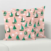Sailboats - Pale Pink/Kelly Green/Jungle Green by Andrea Lauren