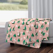 Sailboats - Pale Pink/Kelly Green/Jungle Green by Andrea Lauren