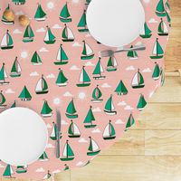 Sailboats - Pale Pink/Kelly Green/Jungle Green by Andrea Lauren