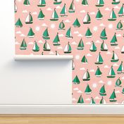 Sailboats - Pale Pink/Kelly Green/Jungle Green by Andrea Lauren