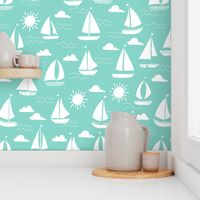 Sailboats - Pale Turquoise by Andrea Lauren