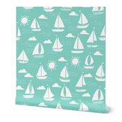 Sailboats - Pale Turquoise by Andrea Lauren