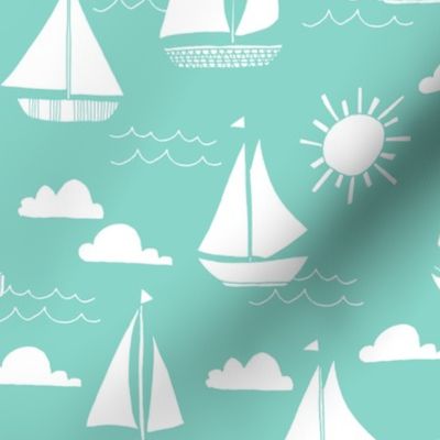 Sailboats - Pale Turquoise by Andrea Lauren