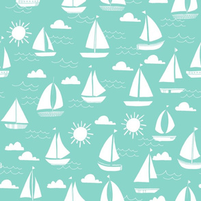 Sailboats - Pale Turquoise by Andrea Lauren