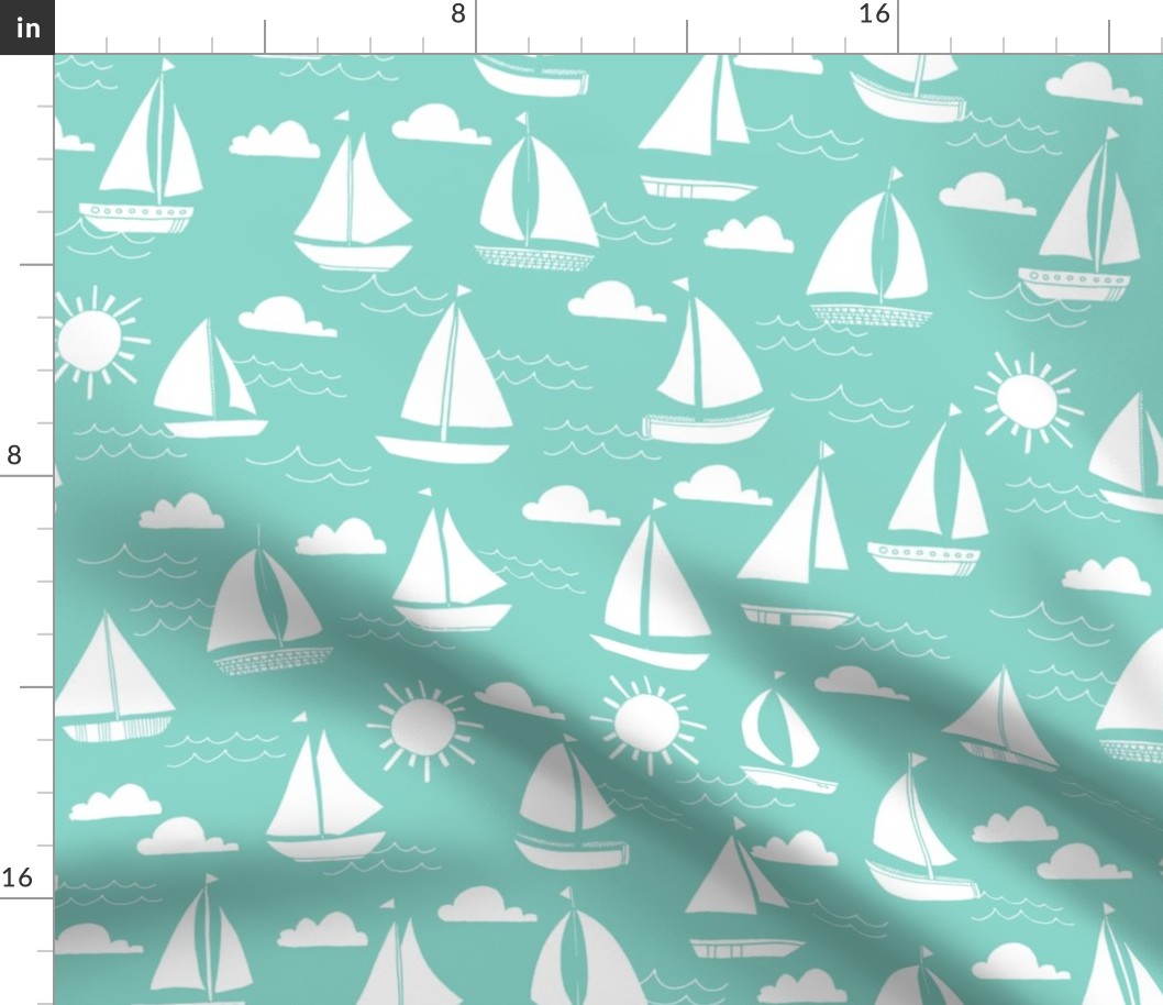 Sailboats - Pale Turquoise by Andrea Lauren