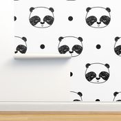 panda // black and white panda cute illustration kawaii panda face fabric