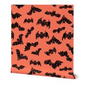 bat // geo bat geometric coral orange bat fabric halloween kids 
