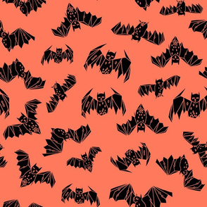 bat // geo bat geometric coral orange bat fabric halloween kids 