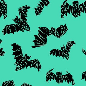 bat // geo bat geometric hand-drawn bat illustration halloween bright green non-directional print fabric by andrea lauren