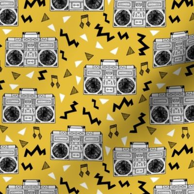 80s Boombox // yellow mustard 80s print 80s fabric 80s design memphis inspired rad fabric