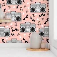 80s Boombox // 80s fabric pink trendy memphis print 90s fabric cassettes 