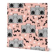 80s Boombox // 80s fabric pink trendy memphis print 90s fabric cassettes 