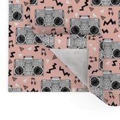 80s Boombox // 80s fabric pink trendy memphis print 90s fabric cassettes 