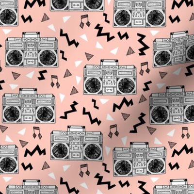 80s Boombox // 80s fabric pink trendy memphis print 90s fabric cassettes 