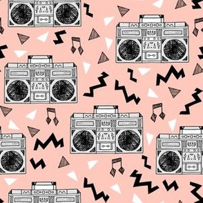 80s Boombox // 80s fabric pink trendy memphis print 90s fabric cassettes 