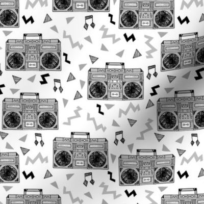 80s Boombox // grey 80s fabric rad 90s fabric cassette cassettes fabric memphis inspired fabric