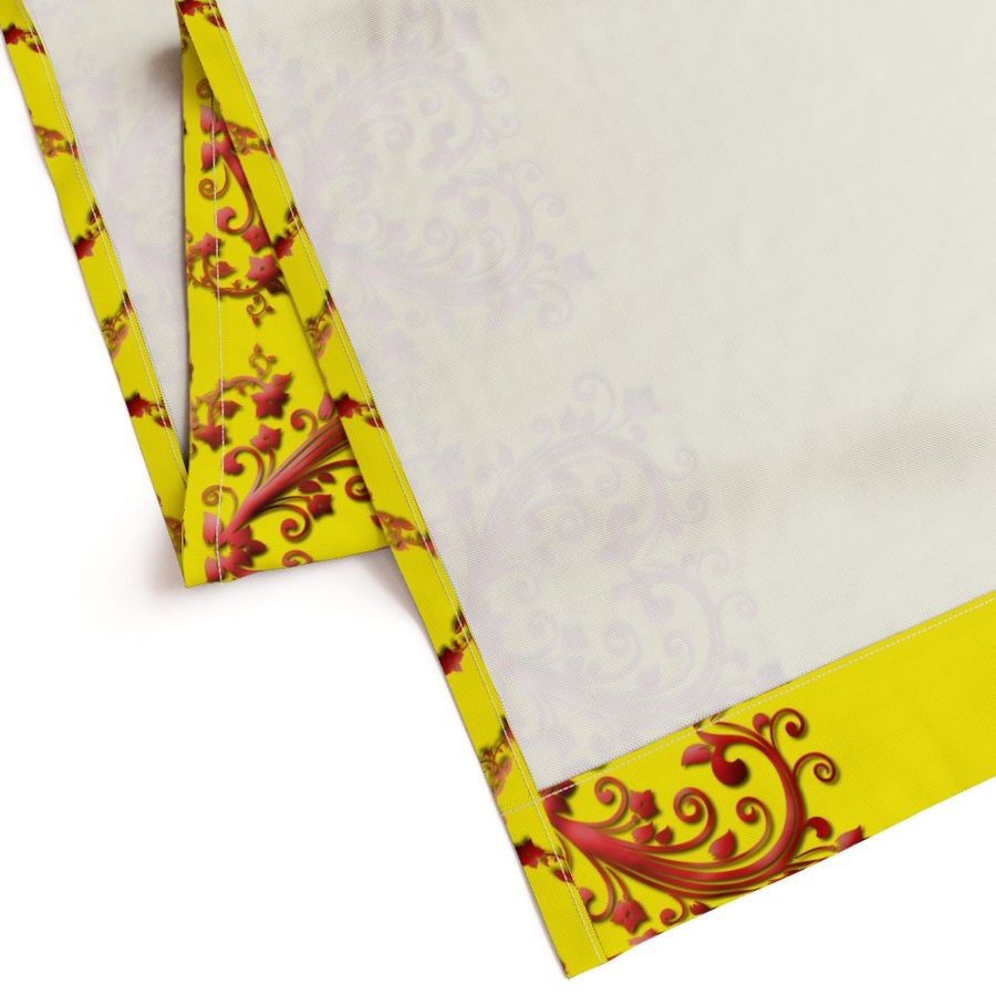 Yellow Floral Hearts Border Fabric