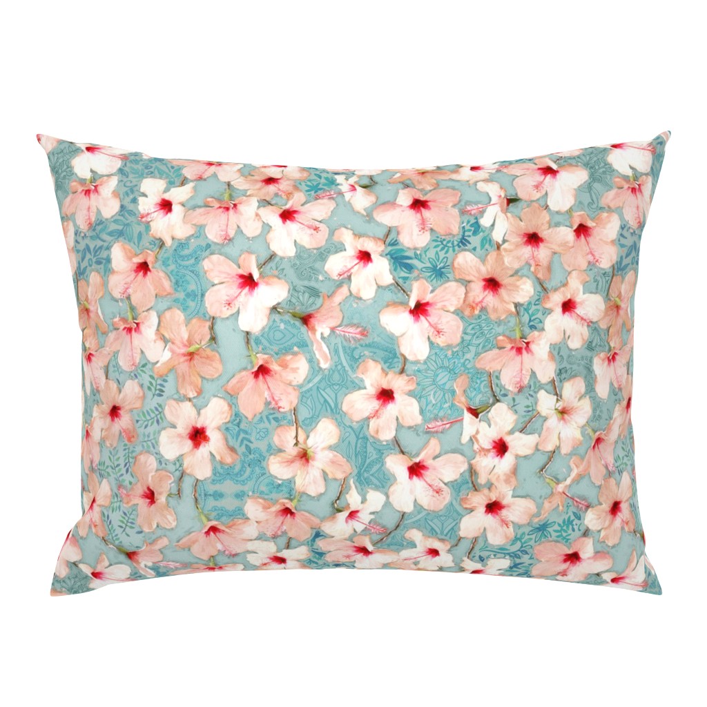 Shabby Chic Painted Hibiscus Pattern - peach & mint