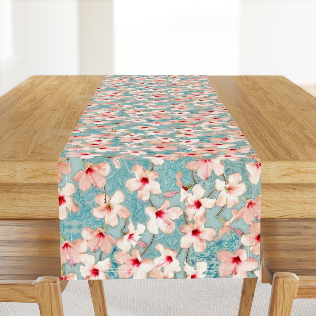 Shabby Chic Painted Hibiscus Pattern - peach & mint