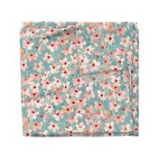 Shabby Chic Painted Hibiscus Pattern - peach & mint