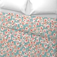 Shabby Chic Painted Hibiscus Pattern - peach & mint