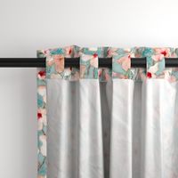 Shabby Chic Painted Hibiscus Pattern - peach & mint