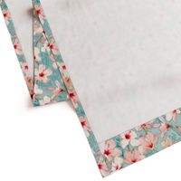 Shabby Chic Painted Hibiscus Pattern - peach & mint