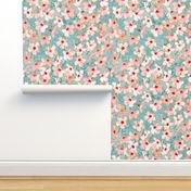 Shabby Chic Painted Hibiscus Pattern - peach & mint