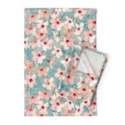 Shabby Chic Painted Hibiscus Pattern - peach & mint