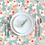 Shabby Chic Painted Hibiscus Pattern - peach & mint