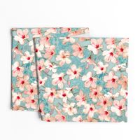 Shabby Chic Painted Hibiscus Pattern - peach & mint