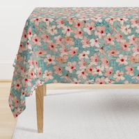 Shabby Chic Painted Hibiscus Pattern - peach & mint