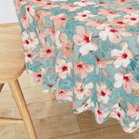 Shabby Chic Painted Hibiscus Pattern - peach & mint